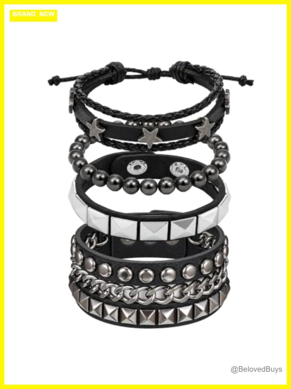 4 Pc Leather Spiked Bracelets Set PU Alloy Cuff Punk Gothic